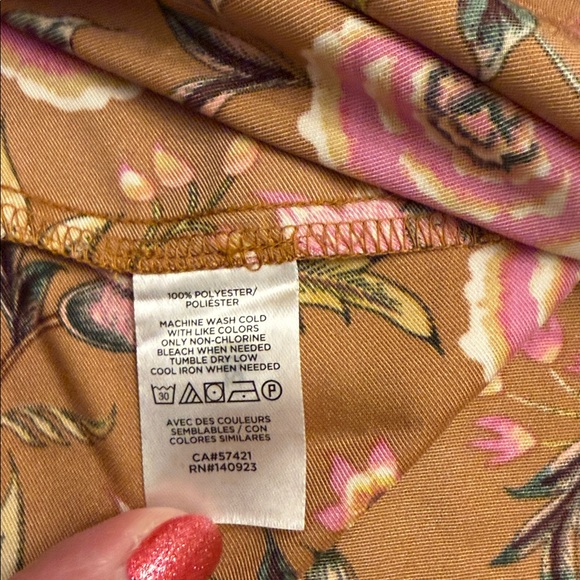 LOFT Floral Blouse Mustard Burgundy Long Sleeves Women's Small - Picture 10 of 14